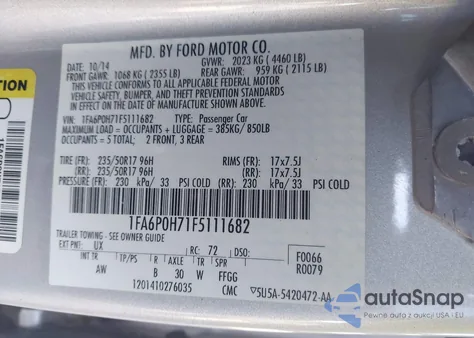 2015 Ford Fusion Se from USA, damaged, VIN 1FA6P0H71F5111682